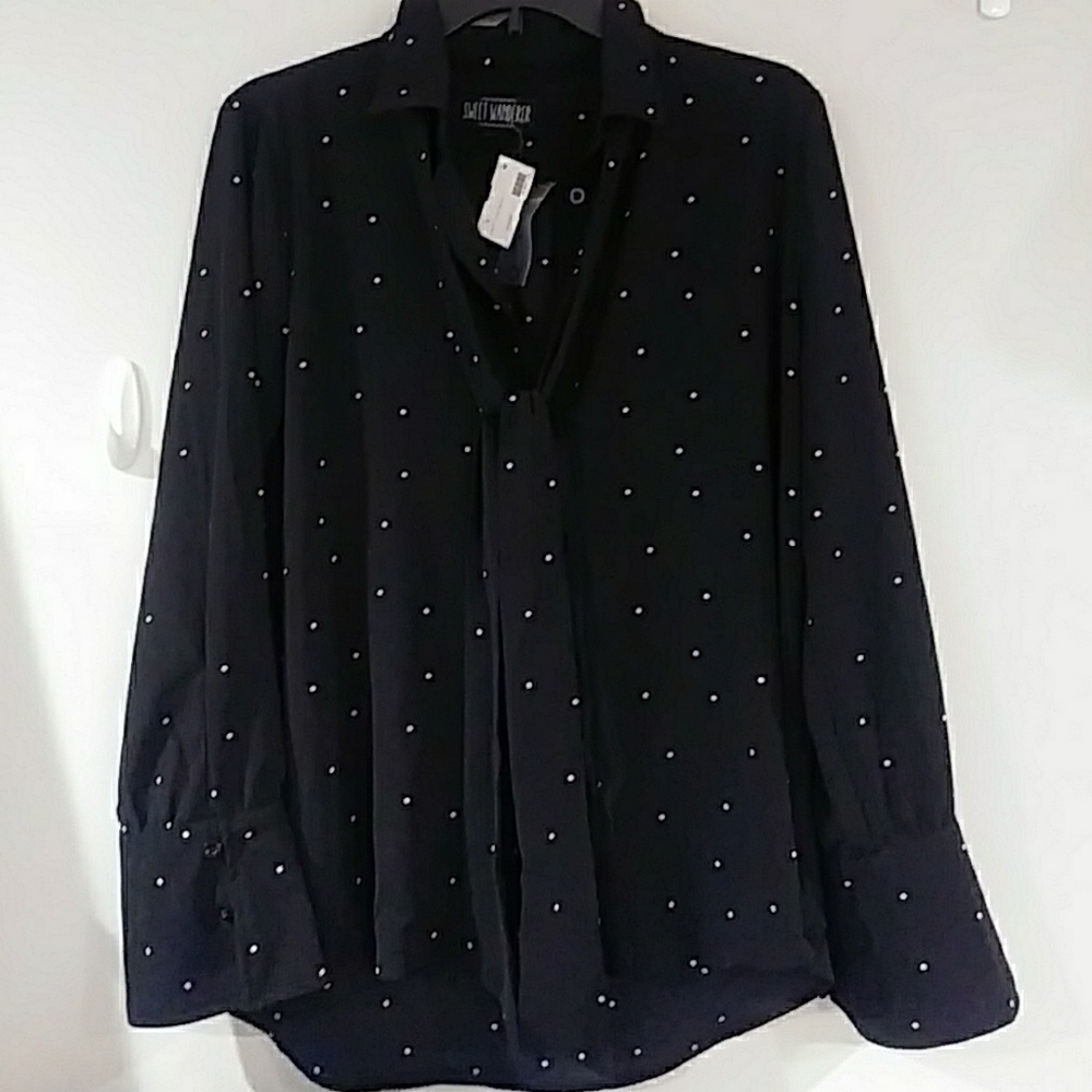 Black blouse with white polka dots